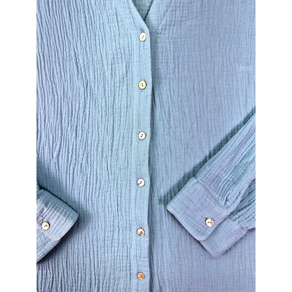 Soft Surroundings 2X Blue Button Front Textured Gauze Top Long Sleeve Tunic - Picture 2 of 11